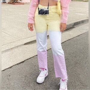 GRLFRND Yellow and Pink Ombre Cropped Jeans